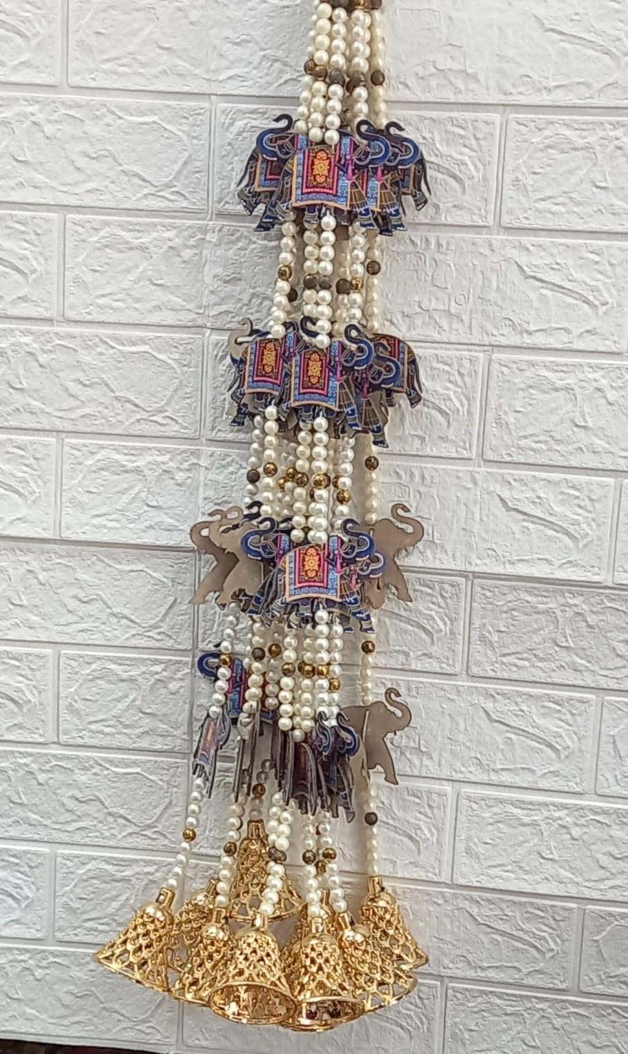 Nutts Handmade Decorative MDF Elephant Toran | Traditional Beads Bell Toran | Hanging for Home Entrance and Main Door Decoration (PMPMT137)