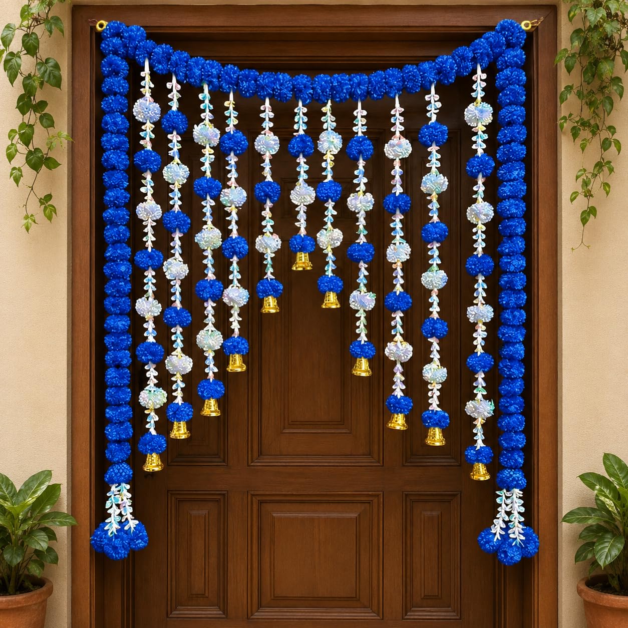 Sellplus Handmade Genda Rajnigandha Bandhanwar Traditional Floral Door Hanging for Home Temple Wedding Festival Entrance Decoration Reusable Decorative Toran (BDHW25-1)