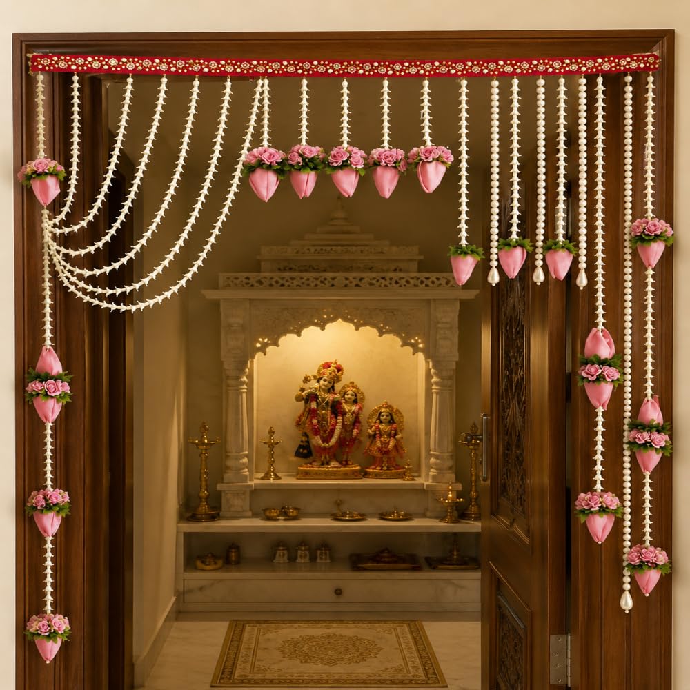 Sellplus Lotus Floral Pearl Bandhanwar Designer Door Hanging Toran for Festive Home Decor (BDHW543)