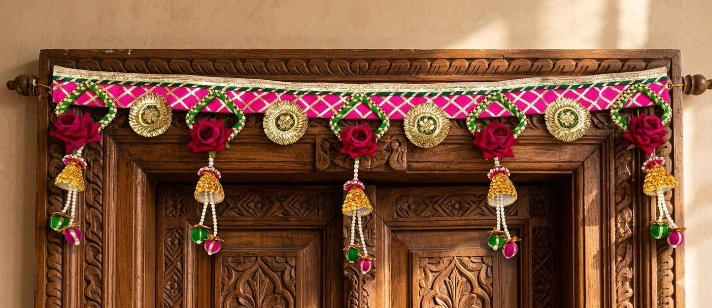 Sellplus Handcrafted Artificial Flower Multicolour Decorative Bandhanwar | Traditional Bandhanwar Toran with Hanging Tassels for Main Door Home Temple Diwali Decoration (Pack of 1) (BDHW421)