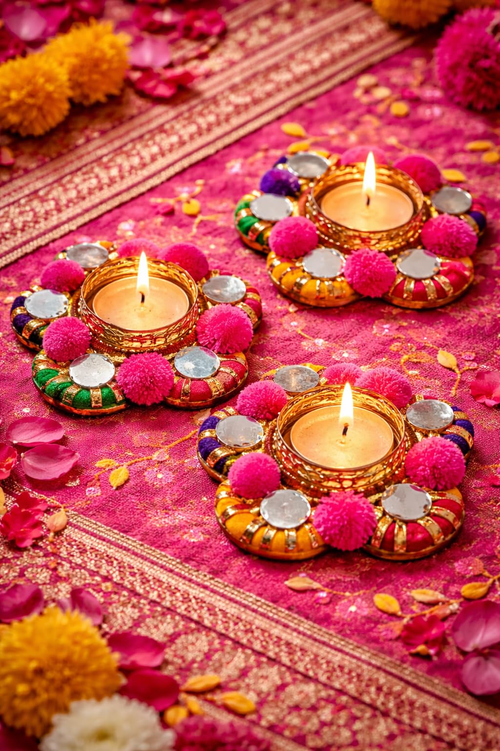 Sellplus Decorative Candle Holder for Home Decor tealight and Festival Decor and Any Occasion Use This Candle Holder(Pack of -3) (Tealight-04)