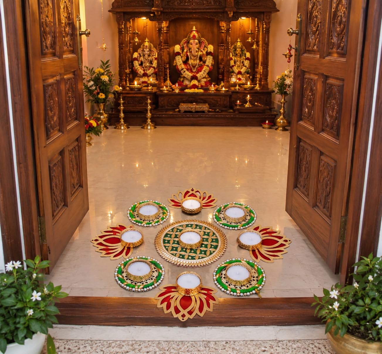 Sellplus Decorative Rangoli Set with Tealight Holder | Diwali Gift Diya | Decoration for Home | Office | Pooja | Diwali & All Special Festival Decor (Design 12)(Rang53)