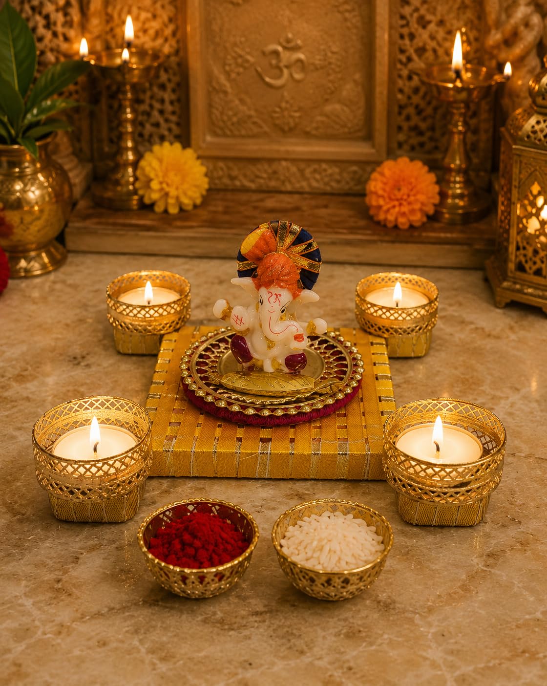 Sellplus Handcrafted Pearl Lace Tealight Candle Holder Decorative Diya Rangoli for Diwali Festival Pooja Home Entrance Floor Decoration(Pack of 1) (Tealight-63)