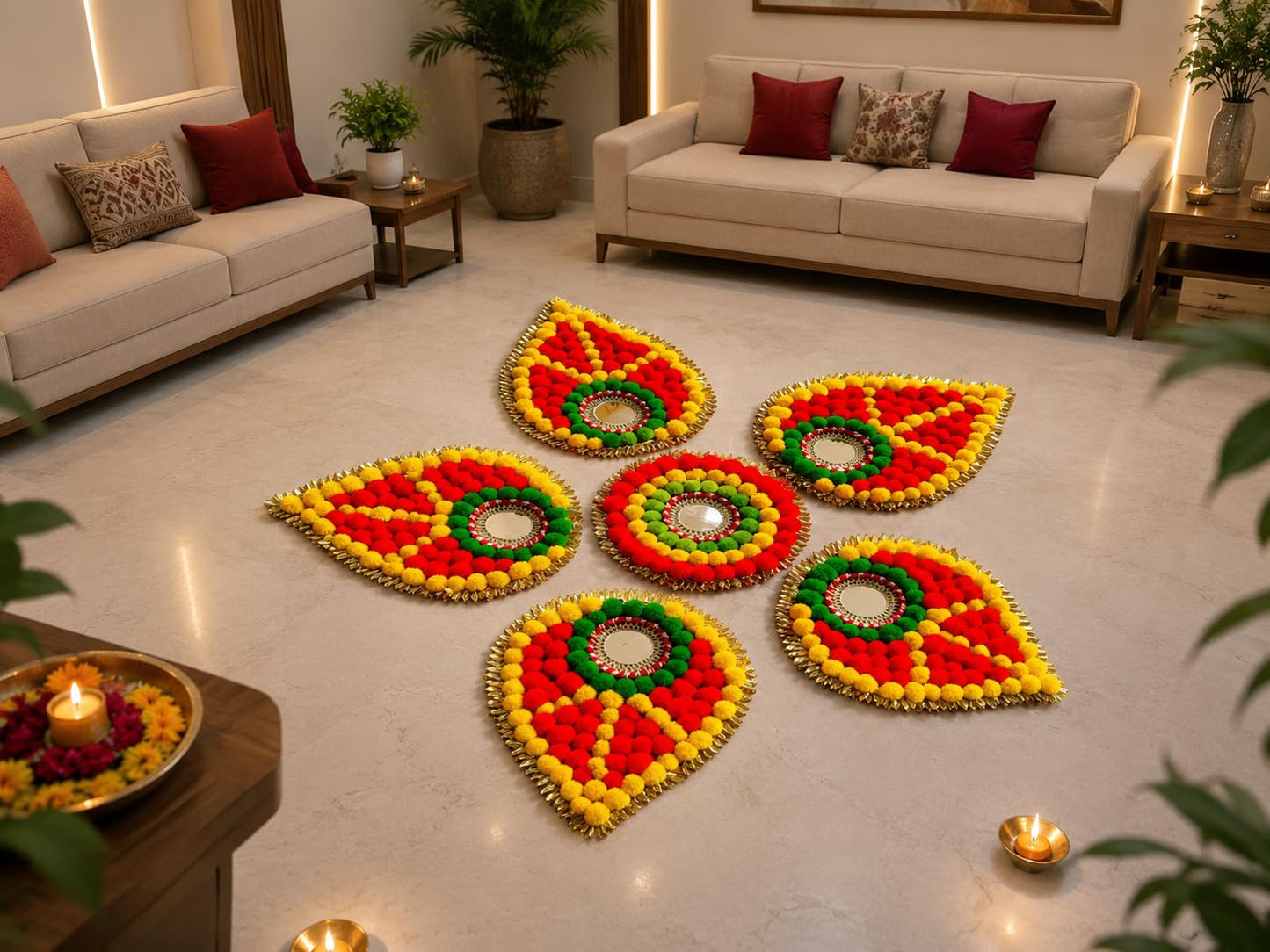 Sellplus Decorative Floral Rangoli Traditional Festival Home Decoration Diwali Pooja Mandir Entrance Reusable Decorative Floor Art Design (Rang72)
