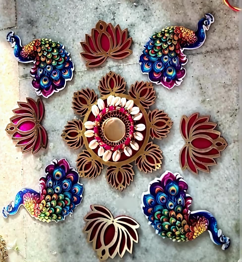 SellPlus Decorative Rangoli Set with Tlight Holder | Diwali Gift Diya | Decoration for Home | Office | Pooja | Diwali & All Special Festival Decor (Design 2)(Rang86)