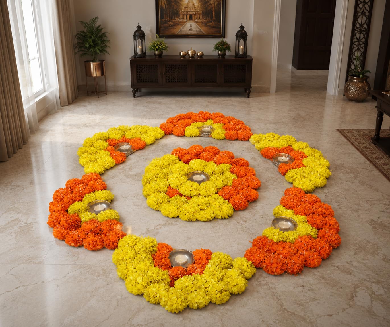 Sellplus Beautifully Crafted Rangoli with an Elegant Floral Pattern that enhances the Beauty of Your Home Entrance Pooja Room Living Room Office or Festive (Rang32)