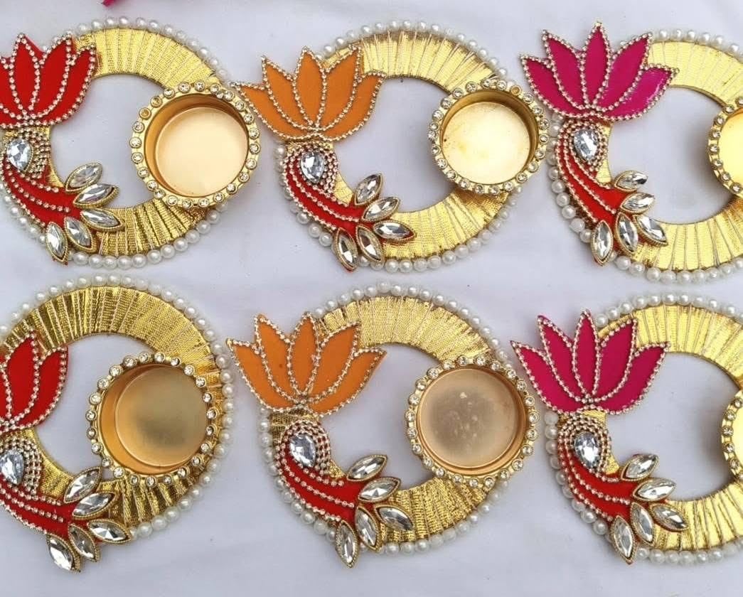 Sellplus Decorative Lotus Stone Booti Tealight Holder | Decoration for Home | Office | Diwali | Pooja | Diwali & All Special Festival Decor (Tealight-87) (Pack of 2)