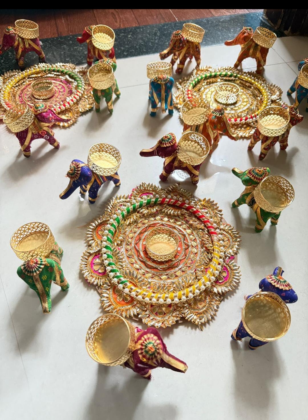 Sellplus Traditional Rangoli Tealight Set Decorative Festival Floor Decor for Diwali Navratri Pooja Wedding Home Entrance Reusable Elegant Design Set of 1 (Rang156)