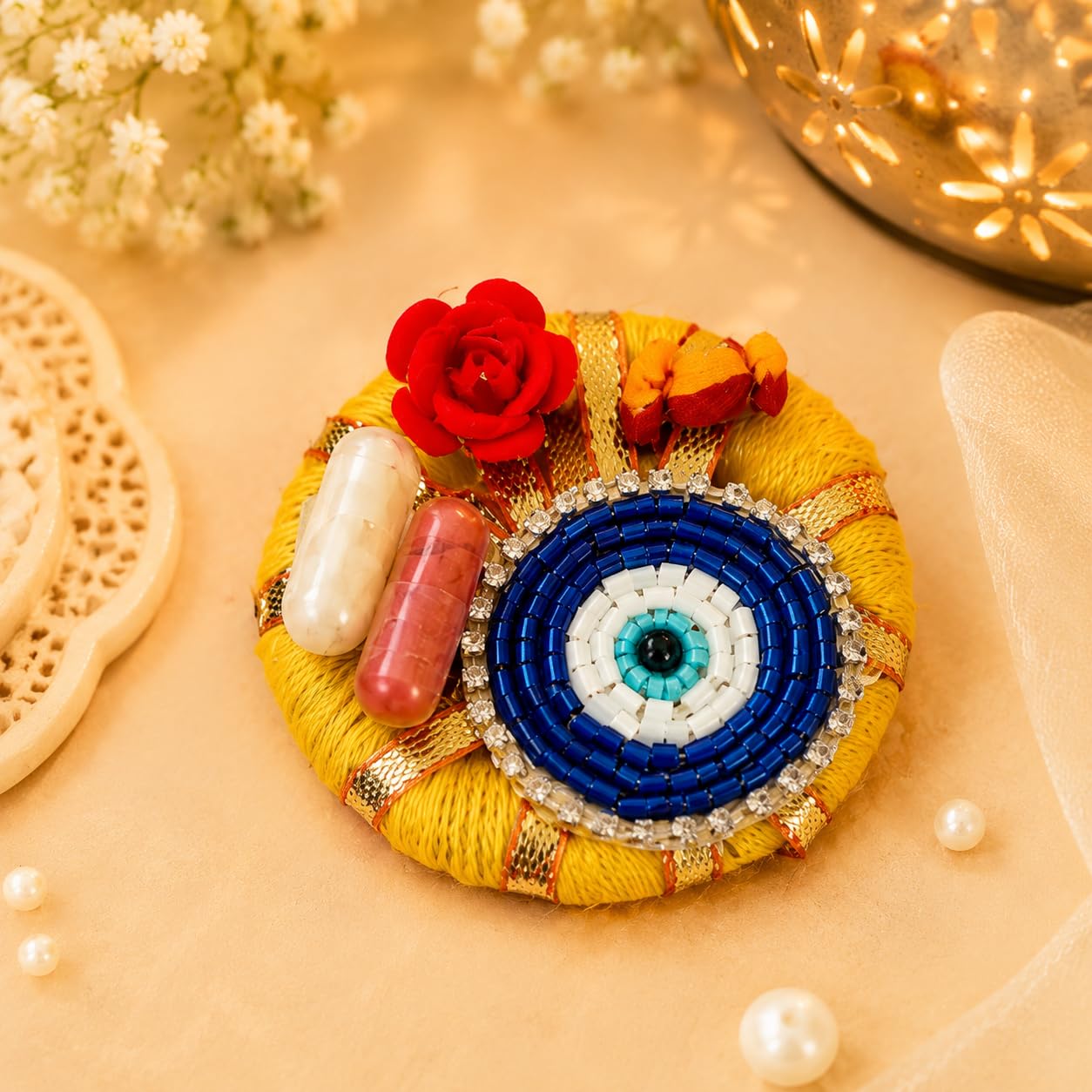 Sellplus Traditional Handmade Roli Chawal Pooja Thali Festival Tilak Ceremony Mandir Decor Wedding Diwali Navratri Decorative (RC15)