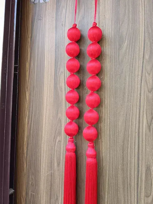 Nutts Handmade Red Thread Ball Tassel Door Hanging Pack of 2 Premium Decorative Main Door Hanging for Home Entrance Pooja Room Wall Decor Festival Decoration (PMPMT39-4 (Red))