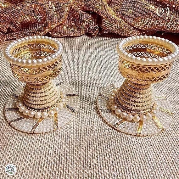 Sellplus Elegant Decorative Tealight Holder for Festival Pooja Home Decoration Wedding Living Room Mandir Decor Candle Holder(Pack of 2) (Tealight-266)