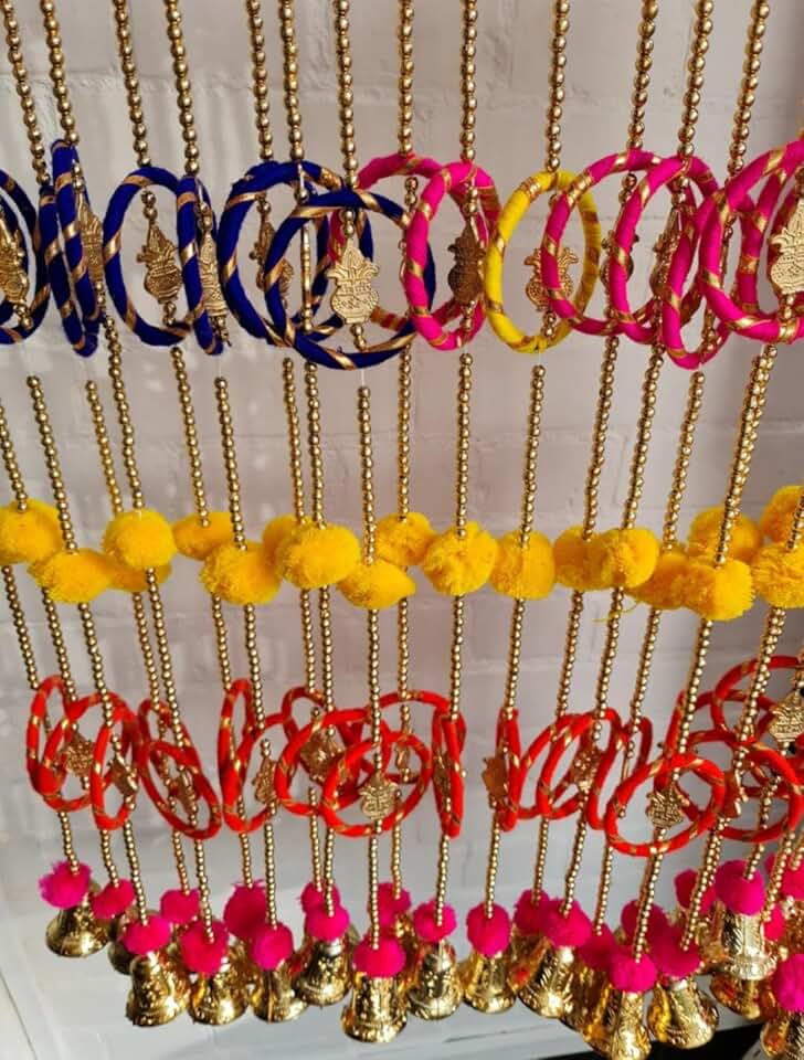 Chudi Pom Pom Bell Hanging Torans Strings Door Hanging Entrance Pooja Room Home Decoration and Any Festival Decoration Hanging Pack of 6