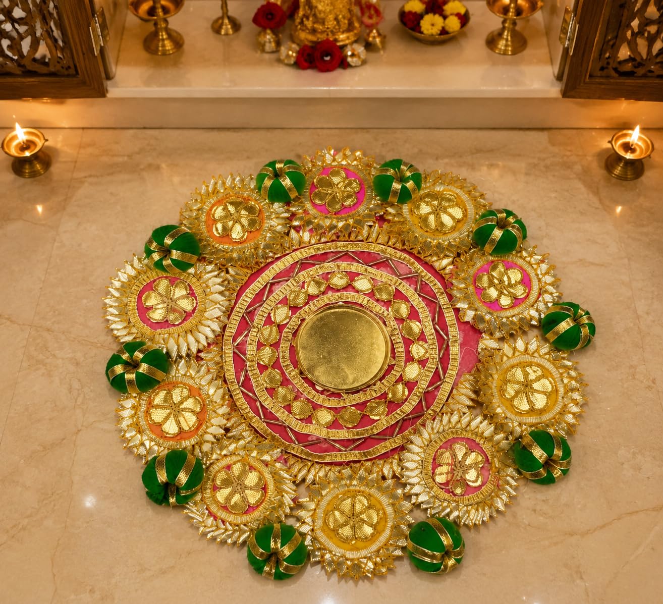Sellplus Traditional Rangoli Tealight Set Decorative Festival Floor Decor for Diwali Navratri Pooja Wedding Home Entrance Reusable Elegant Design Set of 1 (Rang150)