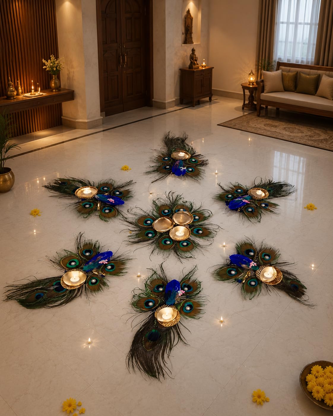 Sellplus Decorative Rangoli Set with Tealight Holder | Diwali Gift Diya | Decoration for Home | Office | Pooja | Diwali & All Special Festival Decor (Rang55)