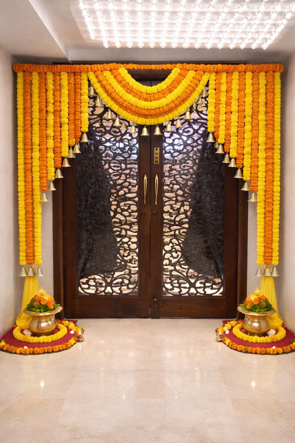Sellplus Artificial Marigold Genda Flower Beads Decorative Bandhanwar Traditional Door Hanging Toran for Home Entrance Pooja Room Festival Decoration | Pack of 1 (BDHW234)
