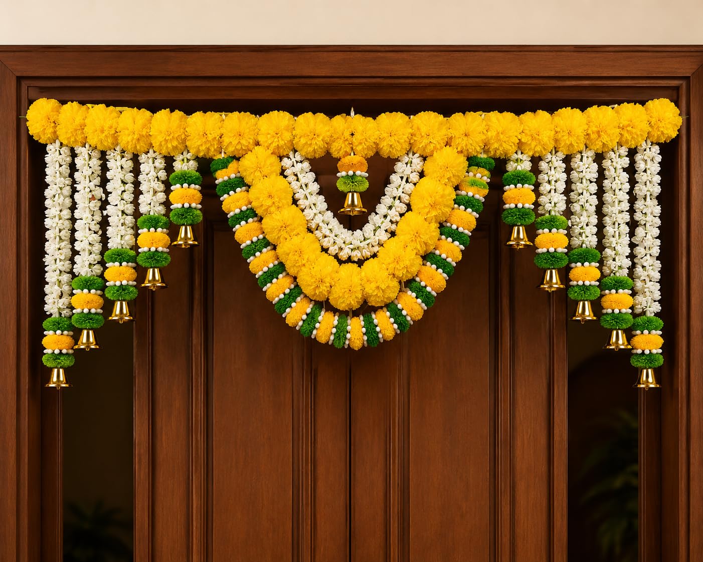 SellplusHandcrafted Artificial Multicolour Genda Flower and Green Leaf Bandhanwar Decorative Door Hanging Toran for Main Entrance | Pack of 1 (BDHW176-3)
