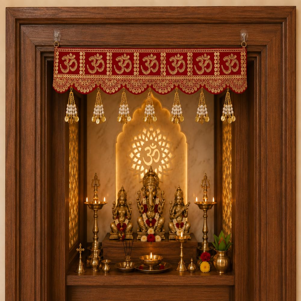 Sellplus Traditional Handcrafted Divine Om Red Gold Traditional Door Bandhanwar Toran Diwali Decoration and Festive Home Entrance Decor (BDHW310)