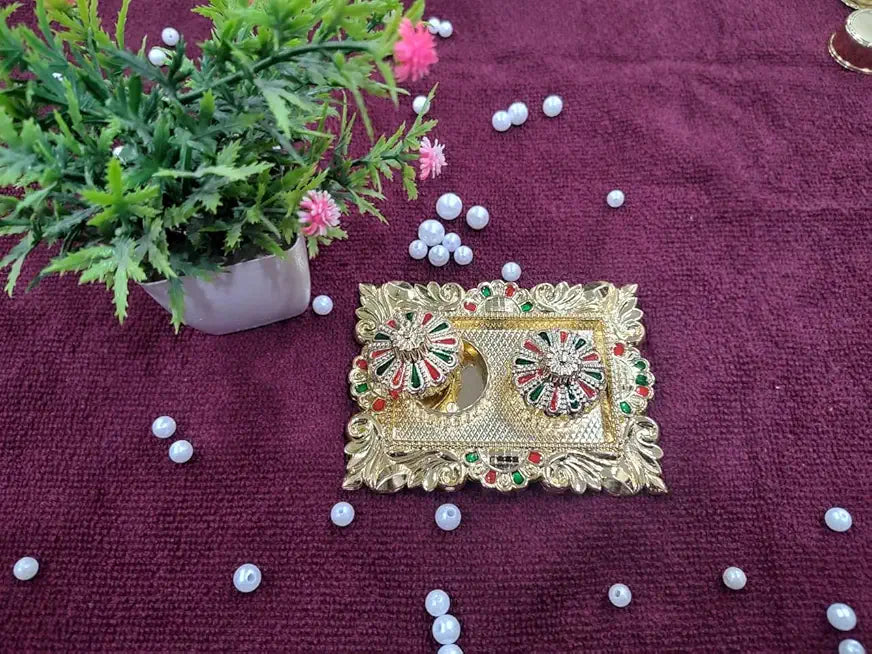 Square Shape Flower Decorative Traditional Pooja Plater, Sindoor Dibbi for Rakhi Rakshabandhan, Tilak with Kumkum,Haldi Holder Decorative Plater (2)