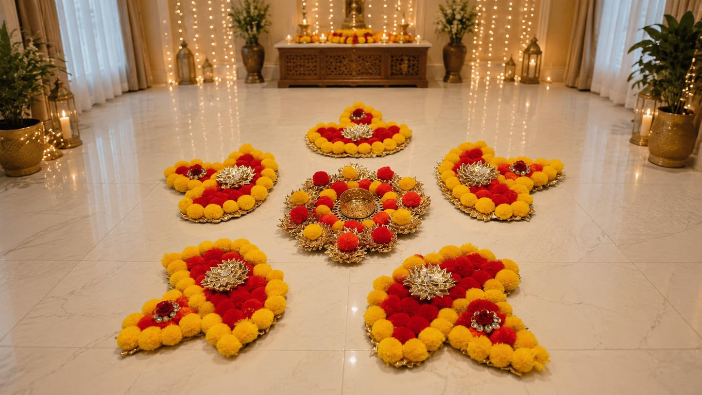Sellplus Decorative Rangoli Set with Tealight Holder | Diwali Gift Diya | Decoration for Home | Office | Pooja | Diwali & All Special Festival Decor (Rang54)