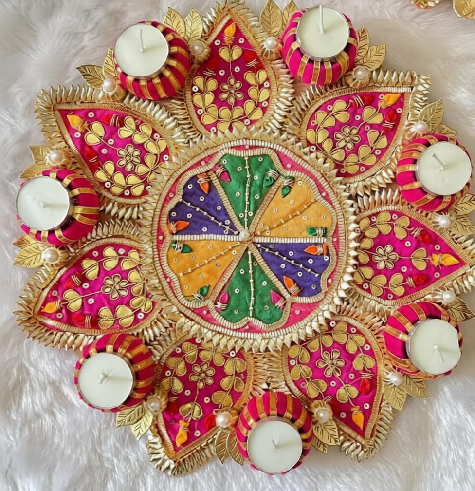 Sellplus Traditional Rangoli Tealight Set Decorative Festival Floor Decor for Diwali Navratri Pooja Wedding Home Entrance Reusable Elegant Design Set of 1 (Rang147)