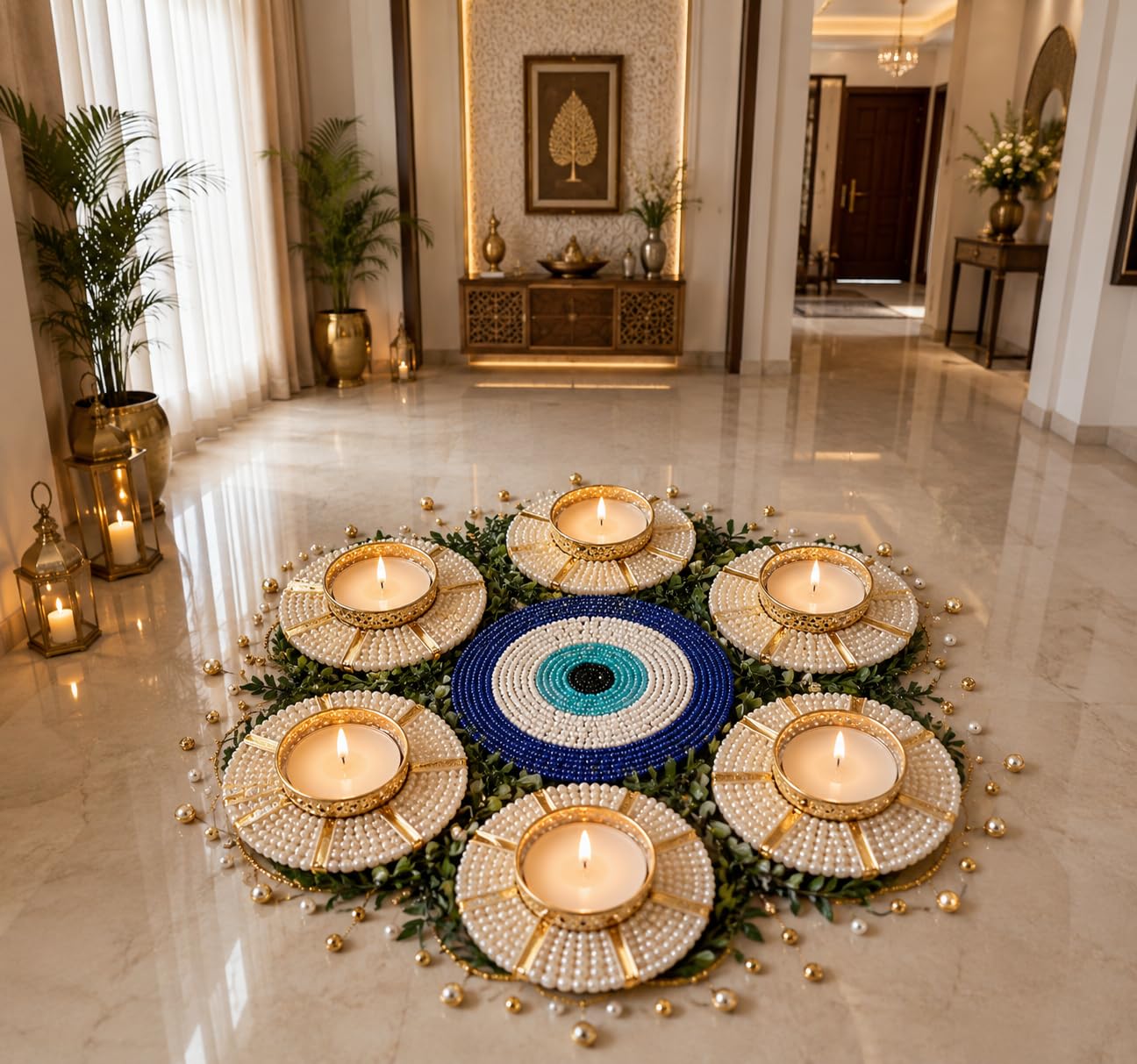Sellplus Decorative Floral Rangoli Traditional Festival Home Decoration Diwali Pooja Mandir Entrance Reusable Decorative Floor Art Design (Rang29)