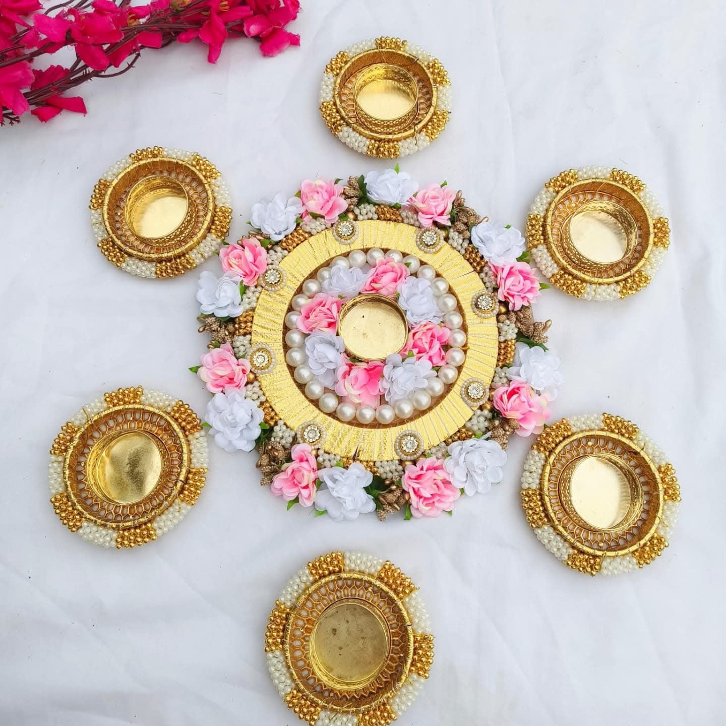 Sellplus Decorative Rangoli Set with Tealight Holder | Diwali Gift Diya | Decoration for Home | Office | Pooja | Diwali & All Special Festival Decor (Rang 57/1)
