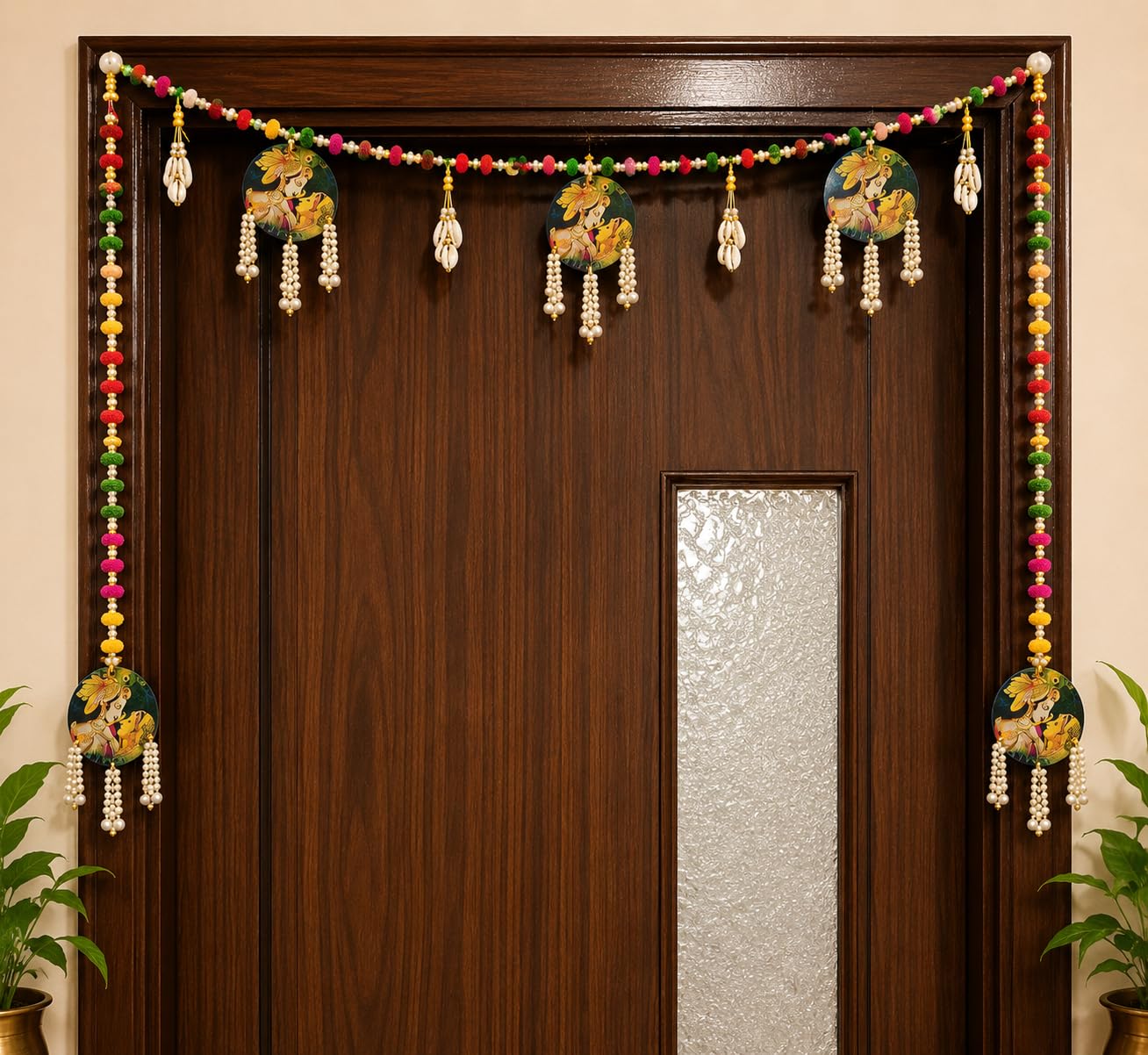 Sellplus Handmade Decorative Bandhanwar Toran Hanging Traditional Door Entrance Festival Home Decor Pooja Mandir Diwali Wedding Floral Beaded Elegant Craftsmanship Decor (BDHW145)