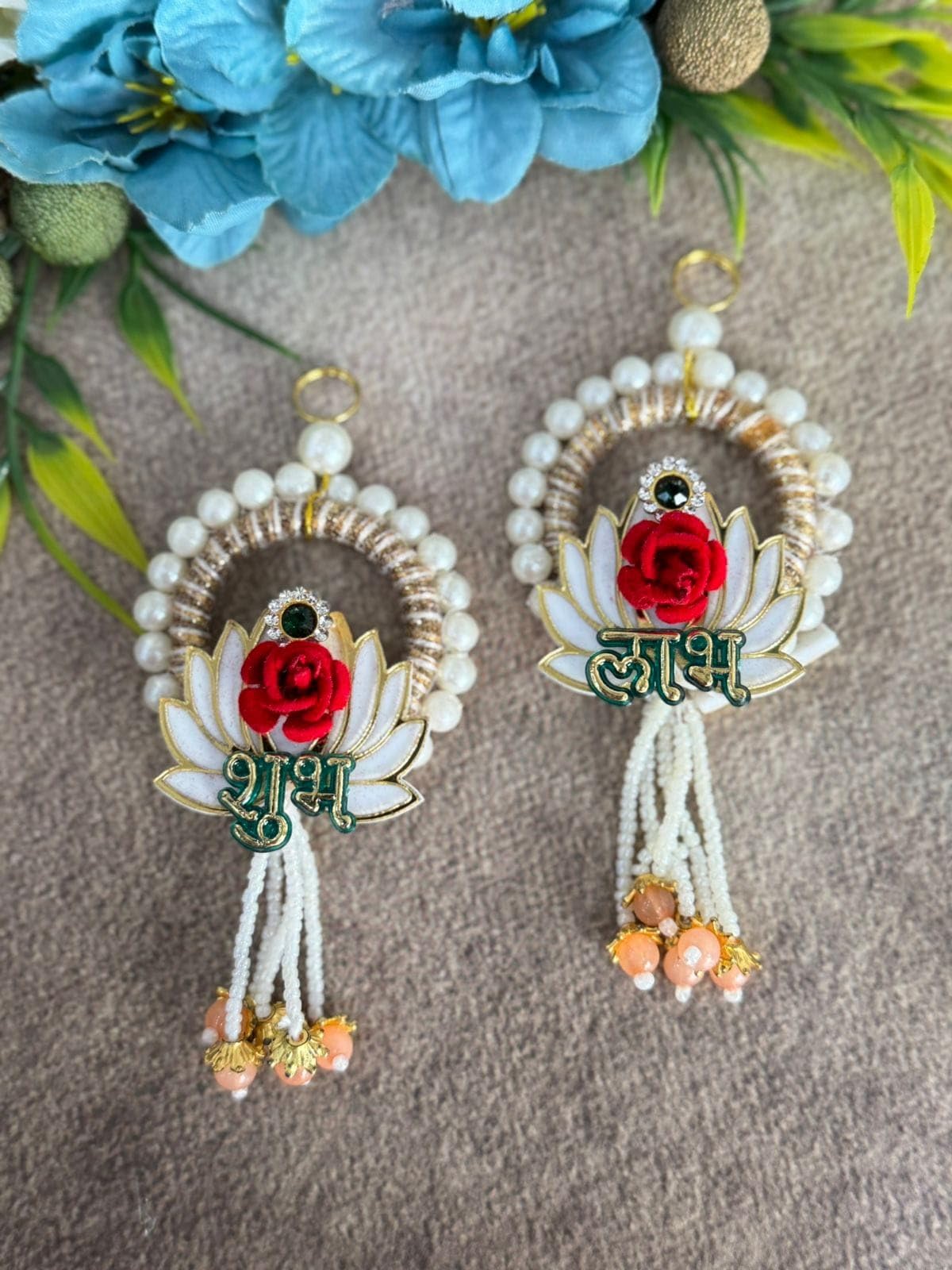 Nutts Decorative Shubh Labh Lotus Moti Chudi Hanging | Perfect For Home & Office | Wall Hanging for Main Door | Enhance Your Space with Graceful Touches (Lotus 58) (Set Of 1)