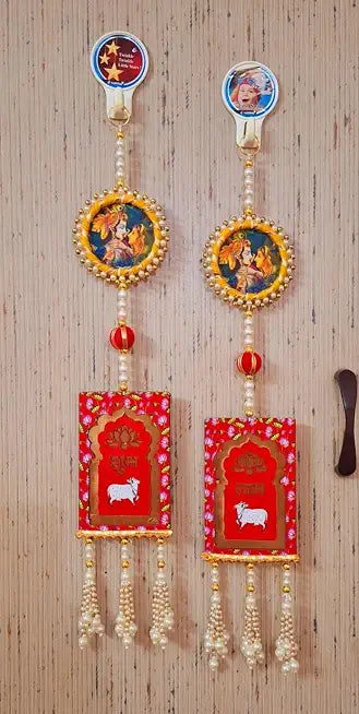 Shubh Labh Radha Krishna Hangings for Home Decoration 1 Pair, Traditional Hanging for Main Door/Entrance Pooja Room (Mandir) / Radha Krishna Hanging for Home Decor Festival Items (Small20)