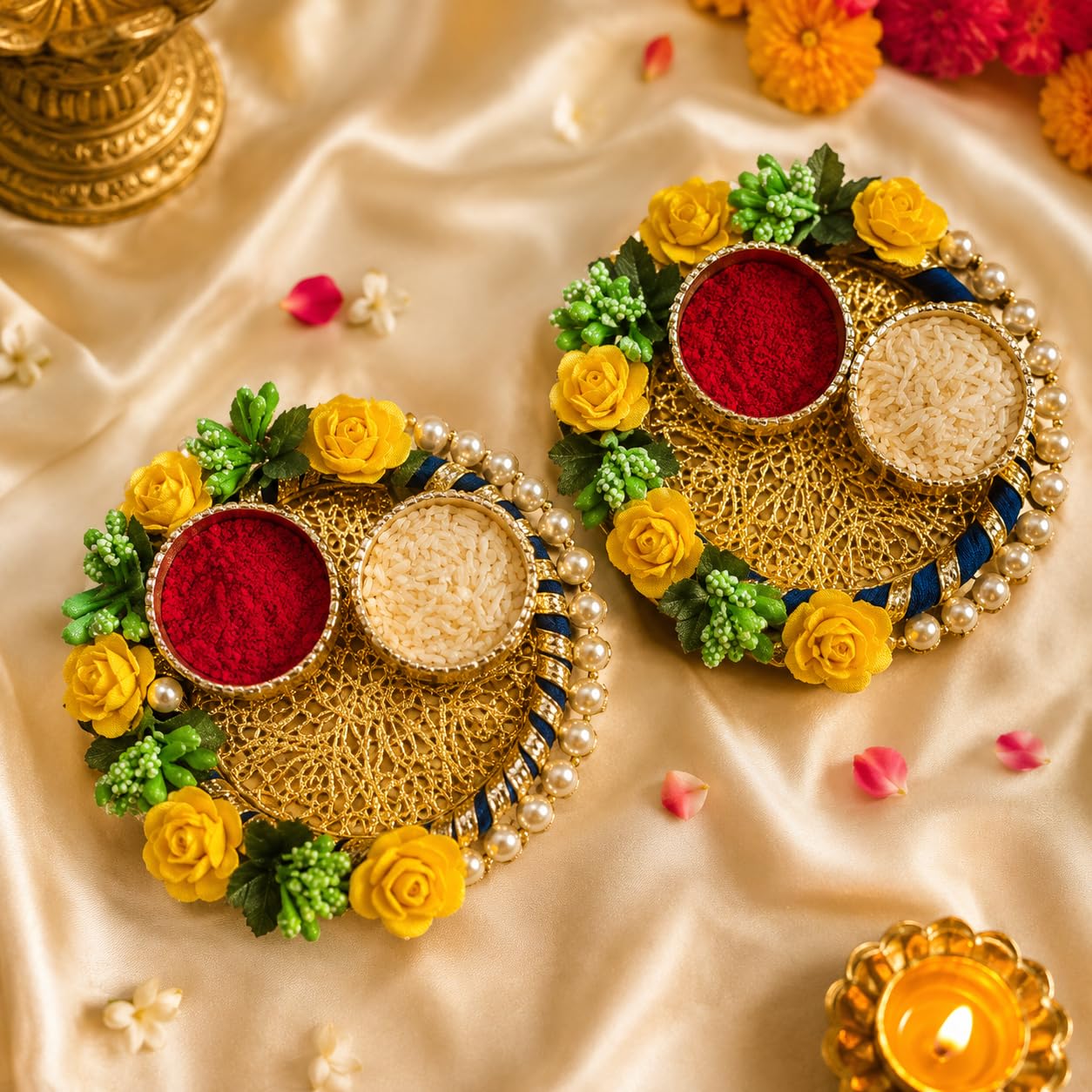 Sellplus Traditional Sacred Roli Chawal Pooja Tilak Set for Daily Worship Festival Rituals Home Temple Ceremonies Spiritual Essentials Blessings(Pack of 4) (RC28)