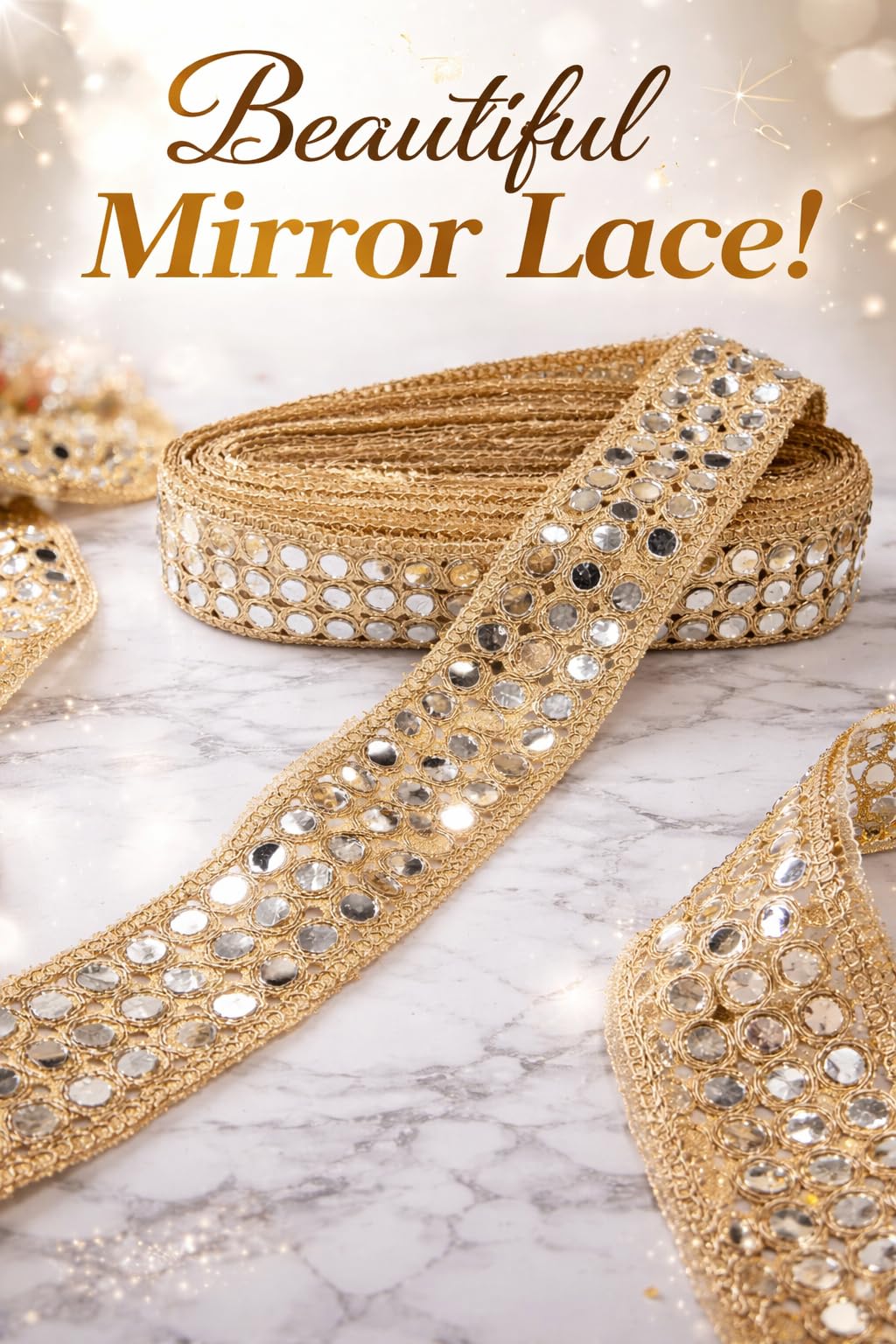 Nutts Decorative Mirror Lace Border for Dupatta Suits & Saree Lace Trim Ribbon for Sewing Making and DIY Crafts (RM-LACE32)