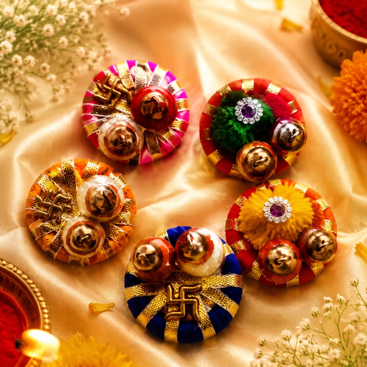 Sellplus Traditional Handmade Roli Chawal Pooja Thali Festival Tilak Ceremony Mandir Decor Wedding Diwali Navratri Decorative (RC8)