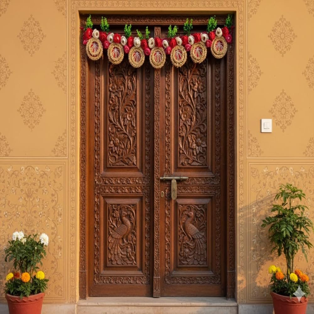 Sellplus Handmade Decorative Gotapatti Artificial Flower Bandhanwar | Traditional Florel Bandhanwar for Main Door Entrance and Welcoming Area (Pack of 1) (BDHW113)