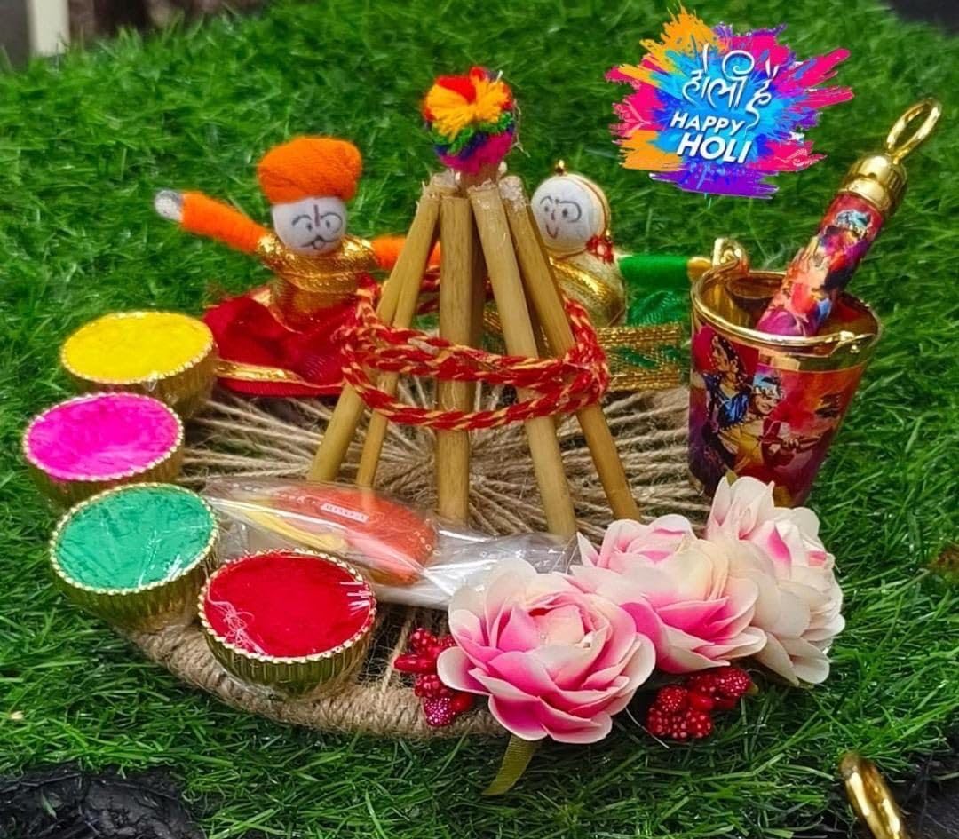 Sellplus Traditional Rassi Chudi Puppet Bucket Decorative Holi Thali Decorative Holi for Festival Celebration (HOLIPLATE-41)