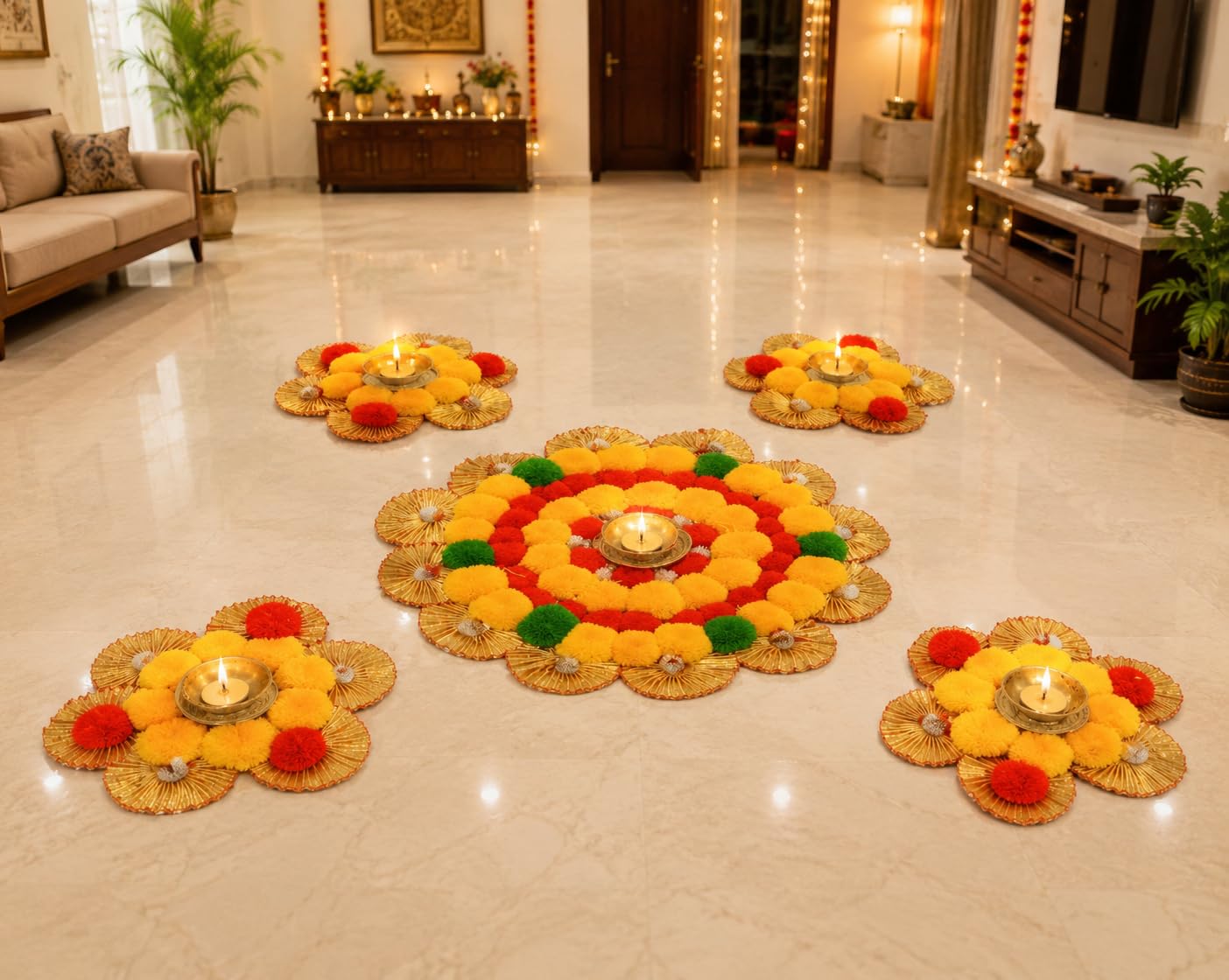 Sellplus Decorative Floral Rangoli Traditional Festival Home Decoration Diwali Pooja Mandir Entrance Reusable Decorative Floor Art Design (Rang99)
