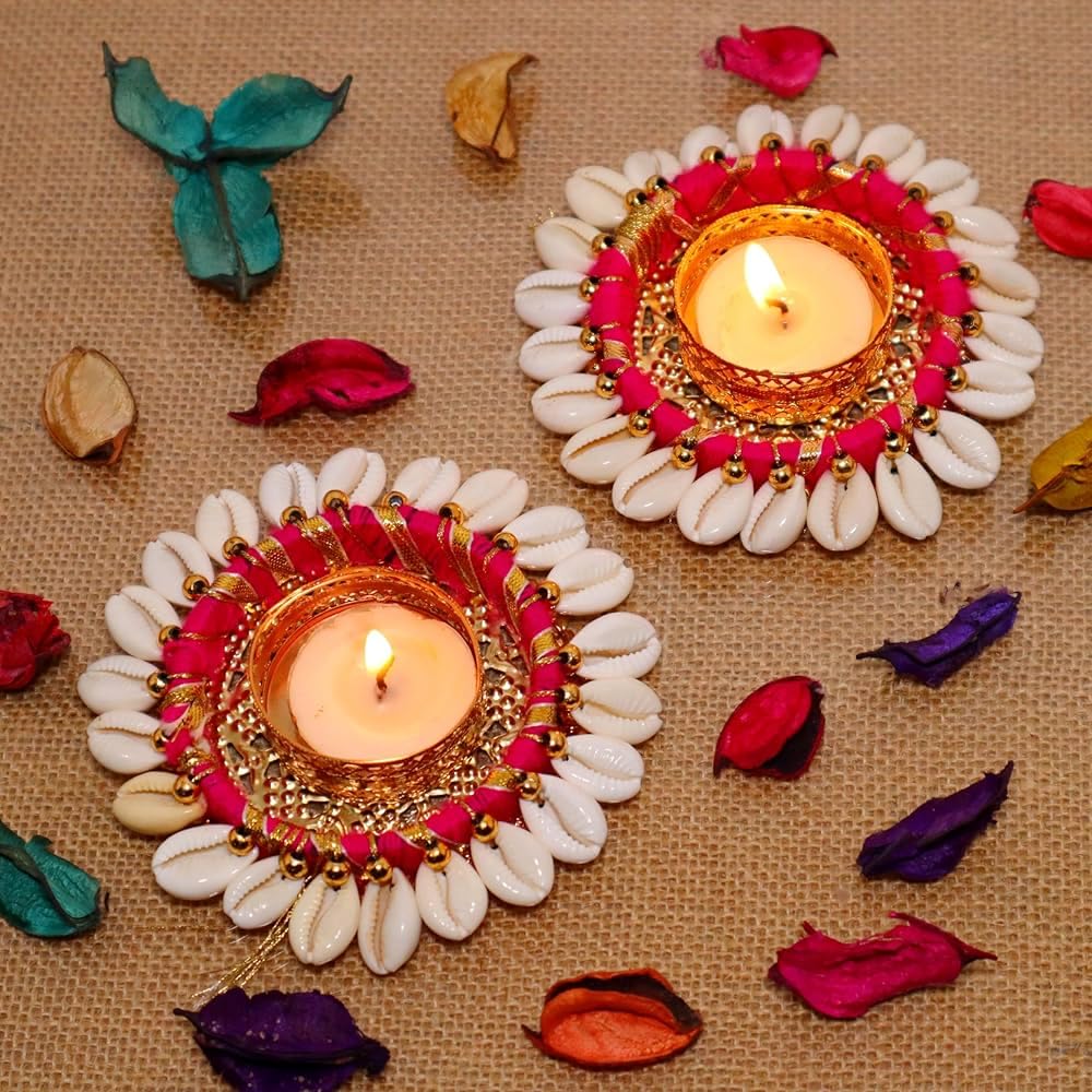 Sellplus Decorative Kodi Chudi Tealight Holder | Decoration for Home | Office | Diwali | Pooja | Diwali & All Special Festival Decor (Tealight-292) (Pack of 2)