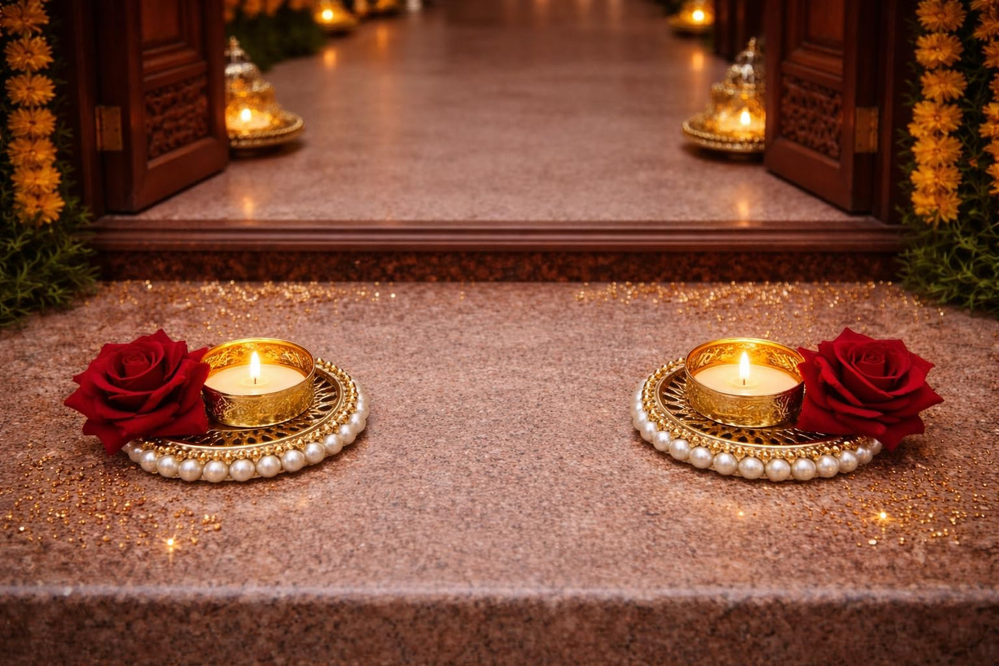 Sellplus Handcrafted Pearl Lace Tealight Candle Holder Decorative Diya Rangoli for Diwali Festival Pooja Home Entrance Floor Decoration(Pack of 2) (Tealight-48)