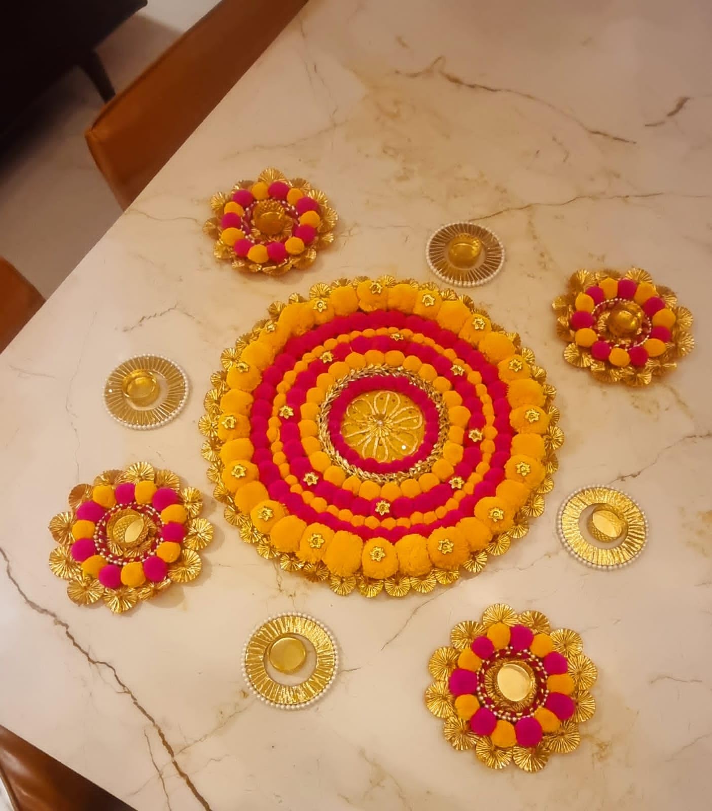 Sellplus Traditional Rangoli Tealight Set Decorative Festival Floor Decor for Diwali Navratri Pooja Wedding Home Entrance Reusable Elegant Design Set of 1 (Rang153)