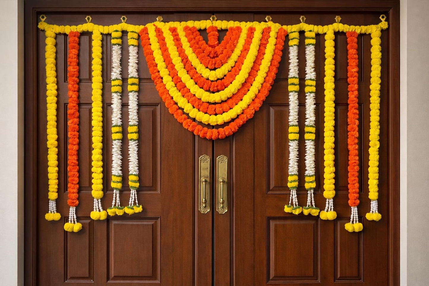 Sellplus Artificial Marigold Genda Flower Beads Decorative Bandhanwar Traditional Door Hanging Toran for Home Entrance Pooja Room Festival Decoration | Pack of 1 (BDHW249)