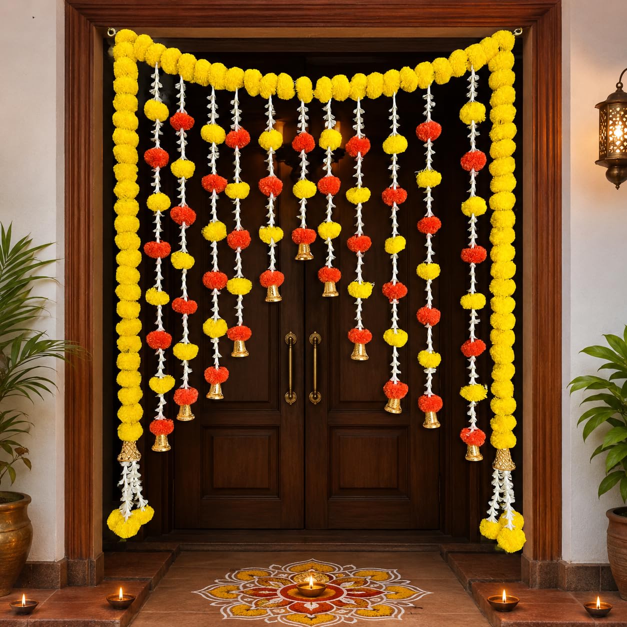 Sellplus Handmade Genda Rajnigandha Bandhanwar Traditional Floral Door Hanging for Home Temple Wedding Festival Entrance Decoration Reusable Decorative Toran (BDHW25-5)