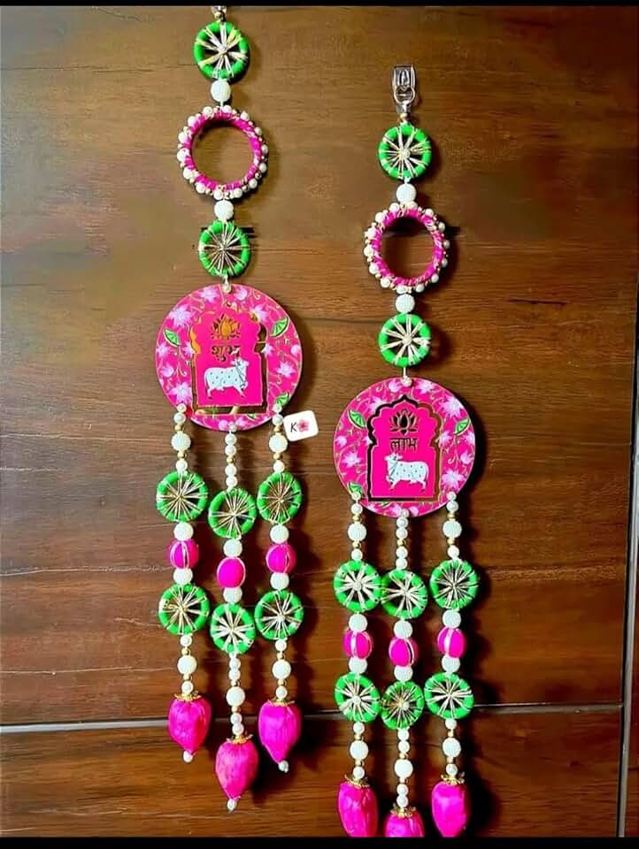 Shubh Labh MDF Hanging with Foam Lotus Buds| Perfect for Temple Decoration | Ideal for Diwali Festivities | Enhance Your Space with Graceful Touches | (Pink) (SAMLL284)