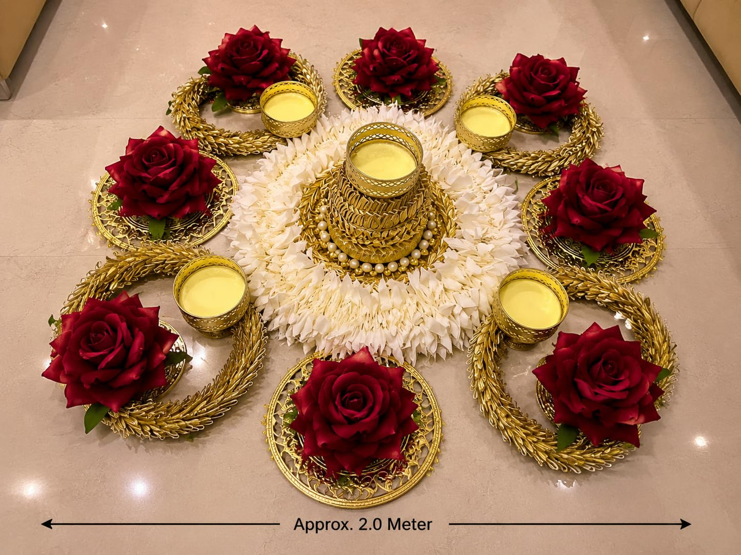 Sellplus Traditional Rangoli Tealight Set Decorative Festival Floor Decor for Diwali Navratri Pooja Wedding Home Entrance Reusable Elegant Design Set of 1 (Rang149)