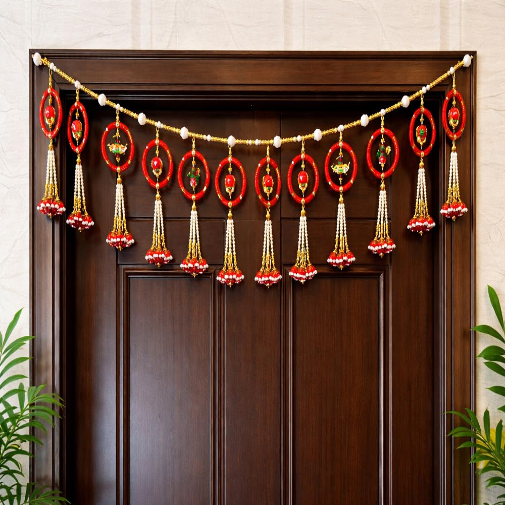 Sellplus Handmade Decorative Bandhanwar Toran Hanging Traditional Door Entrance Festival Home Decor Pooja Mandir Diwali Wedding Floral Beaded Elegant Craftsmanship Decor (BDHW141)