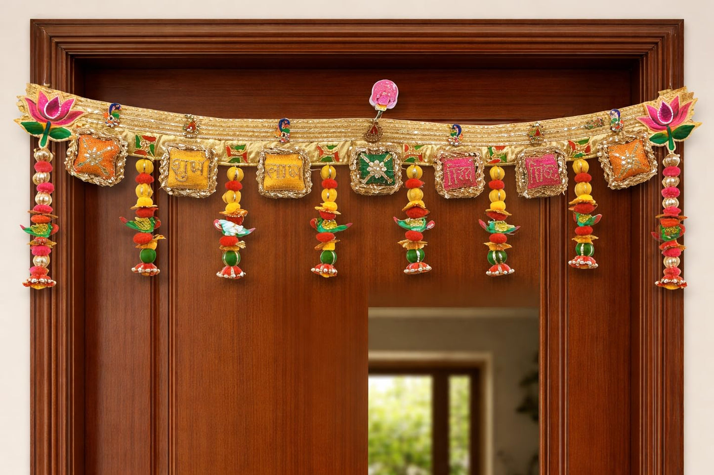 Sellplus Handcrafted Artificial Flower Multicolour Decorative Bandhanwar | Traditional Bandhanwar Toran with Hanging Tassels for Main Door Home Temple Diwali Decoration (Pack of 1) (BDHW415)
