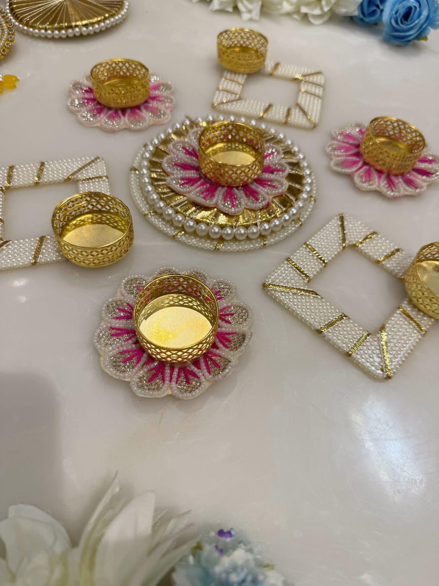 Sellplus Decorative Rangoli Tealight Holder Traditional Festival Floor Decor for Diwali Pooja Home Entrance Living Room Wedding Celebration Set of 1 (Rang123)