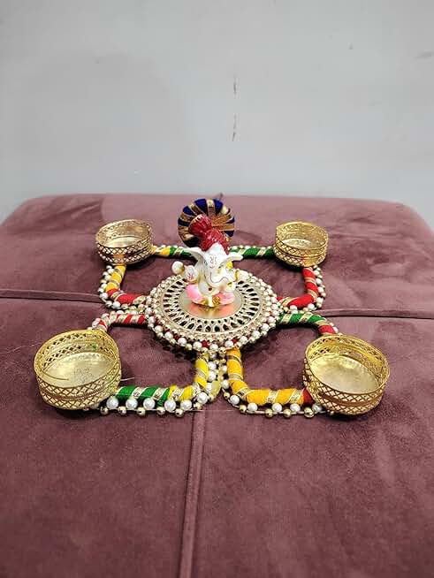 Lord Ganesh Tea Light Holder Plater Holder for Ganesh Chaturthi & Diwali, Home Decorative Items for Pooja and Gift Purpose (Tealight-67)