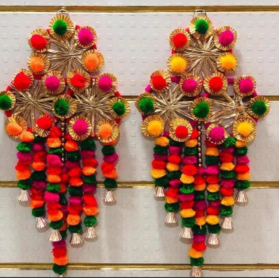 Handmade Lace Chodi Pom-pom Latkan for Diwali Decor, Mandap, Home, Main Door, Wall and All Festival Decoration Item Pack of 2 (SMALL37)