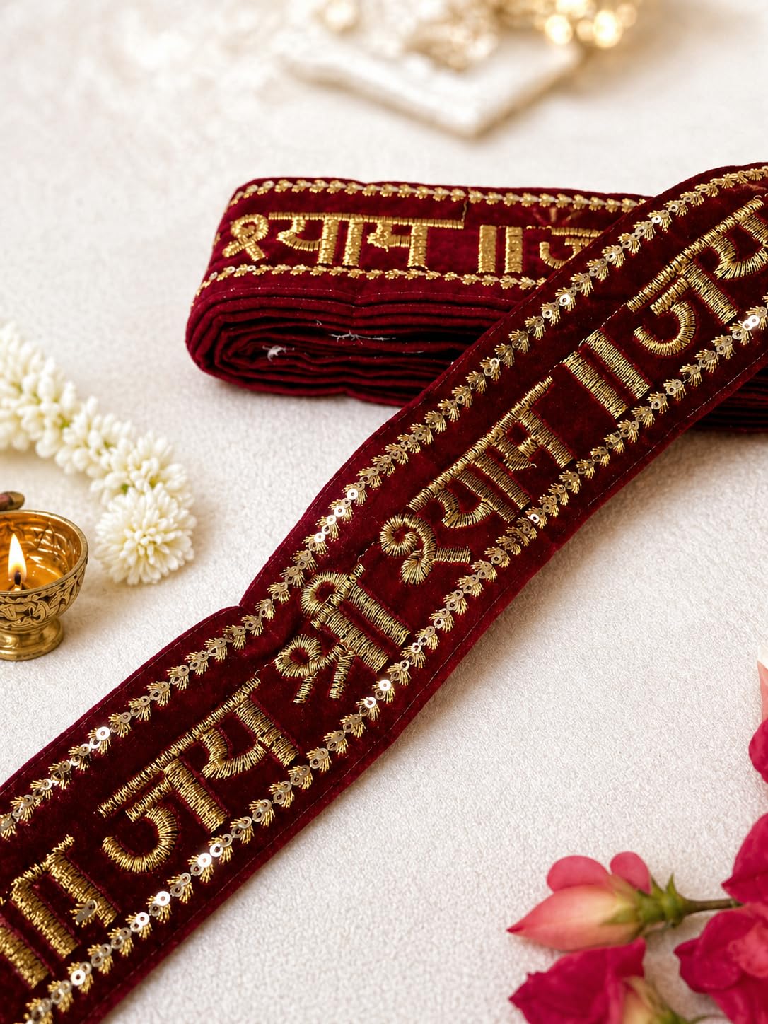Nutts Decorative Jai Shree Shyam Lace Border for Dupatta Suits & Saree Lace Trim Ribbon for Sewing Making and DIY Crafts (RM-LACE33-2)