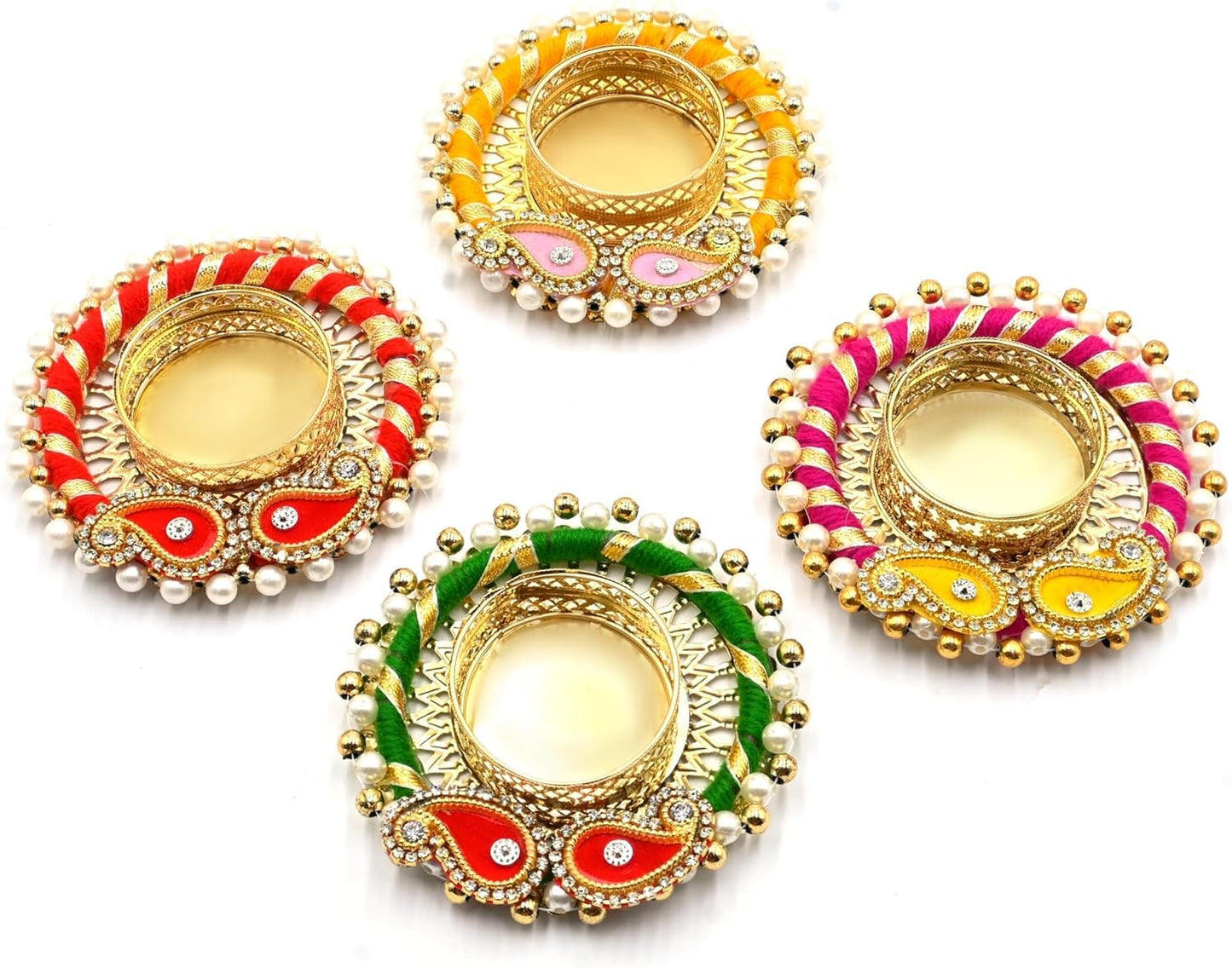 Sellplus Decorative Booti Moti Chudi Tealight Holder | Decoration for Home | Office | Diwali | Pooja | Diwali & All Special Festival Decor (Tealight-282) (Pack of 4)