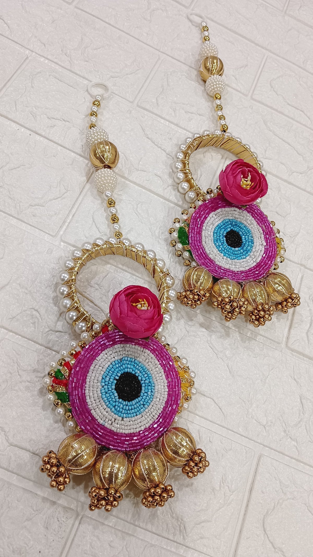 Nutts Handmade Evil Eye Hanging | Traditional Decorative Moti Chudi Florel Evil Eye Hanging for Main Door (Pack of 2)